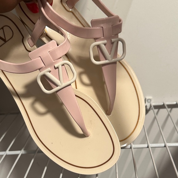 Valentino Pink and Cream Sandals with Logo Detail - Picture 1 of 5